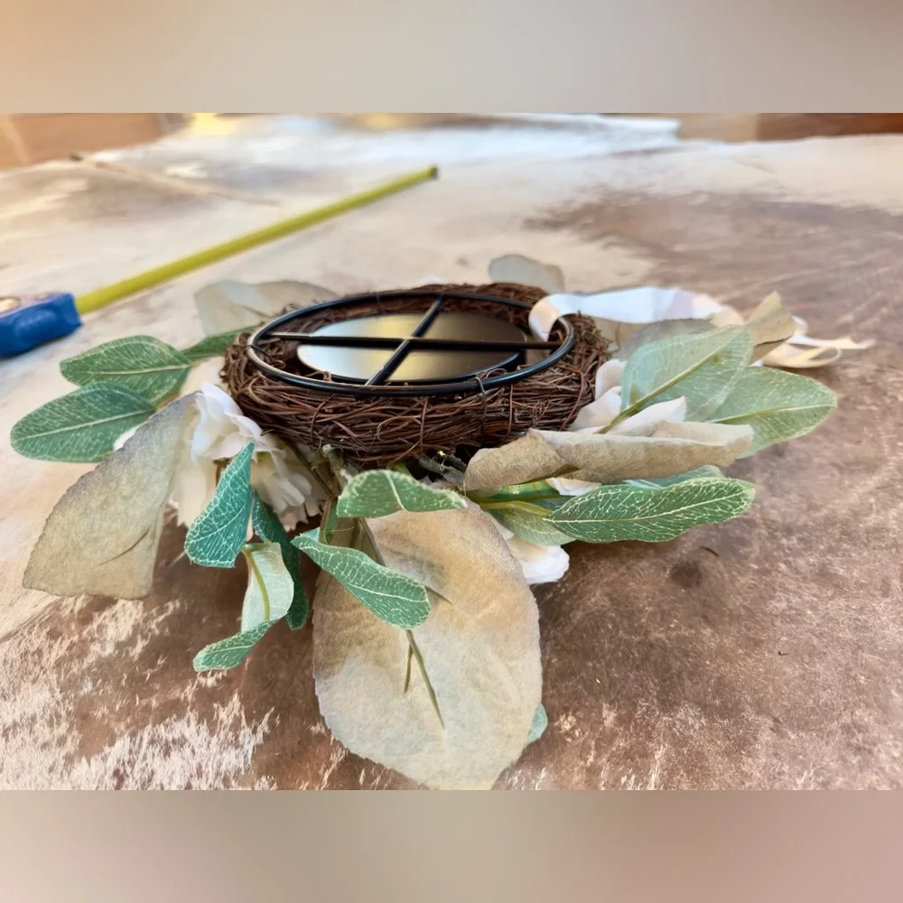 Spring Wreath or Candle Ring Centerpiece Greenery & Pastel Easter Eggs & Flowers